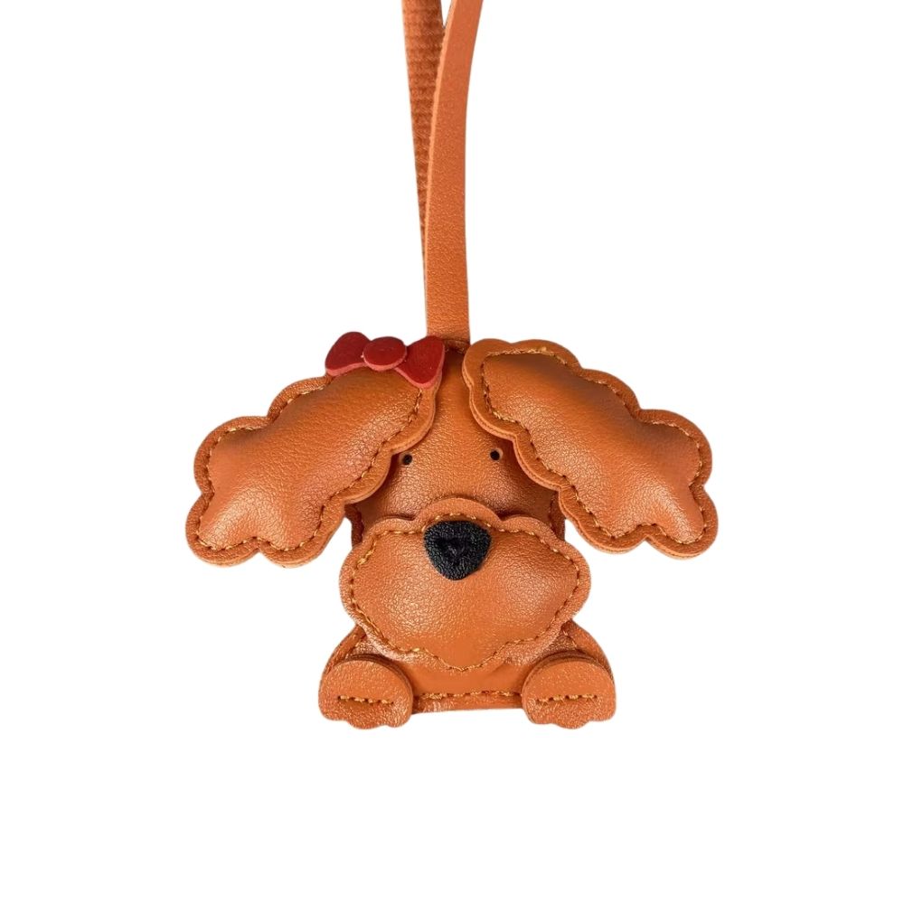 Cute Teddy-Style PU Leather Puppy Bag Charm - Adorable Dog Pendant for Purses