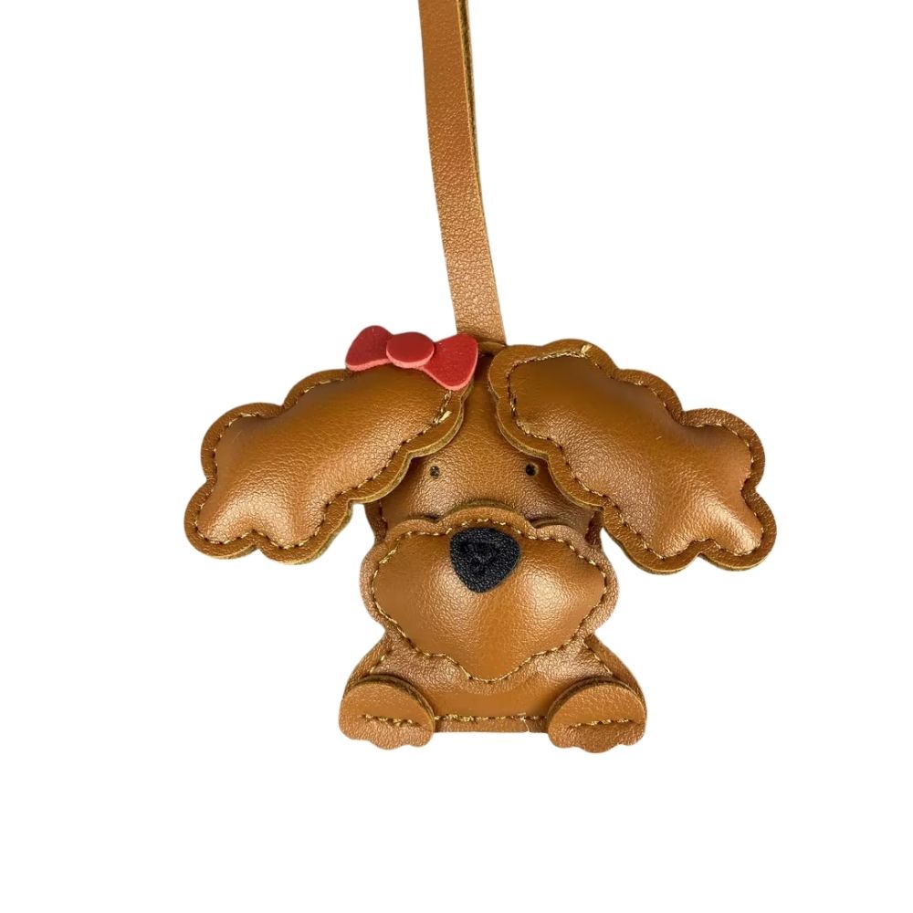 Cute Teddy-Style PU Leather Puppy Bag Charm - Adorable Dog Pendant for Purses