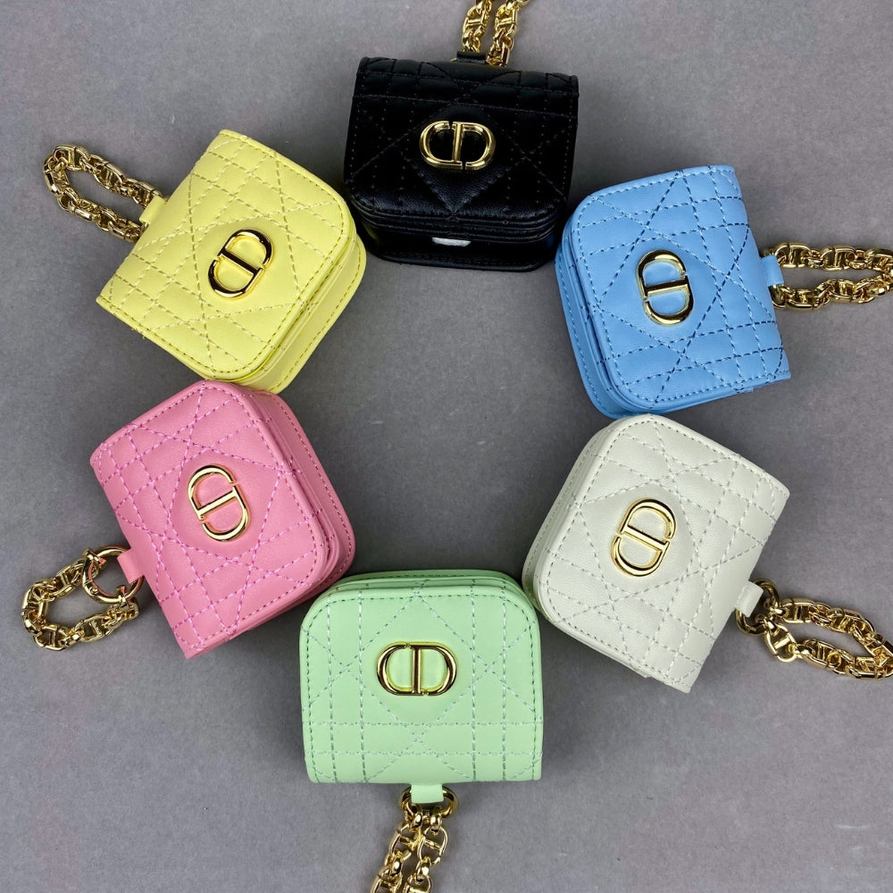 CD Luxury Mini Bag Airpod Case Bag Magnetic Buckle With Gold Metal Chain