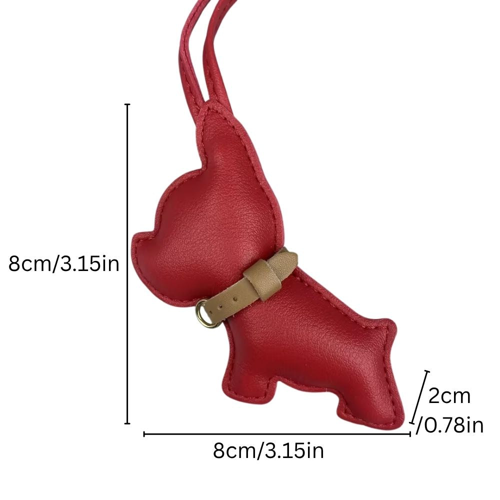 Mini PU Leather Bulldog Bag Charm - Leather-Look Strap Pendant for Purses