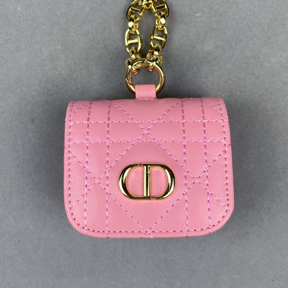 CD Luxury Mini Bag Airpod Case Bag Magnetic Buckle With Gold Metal Chain