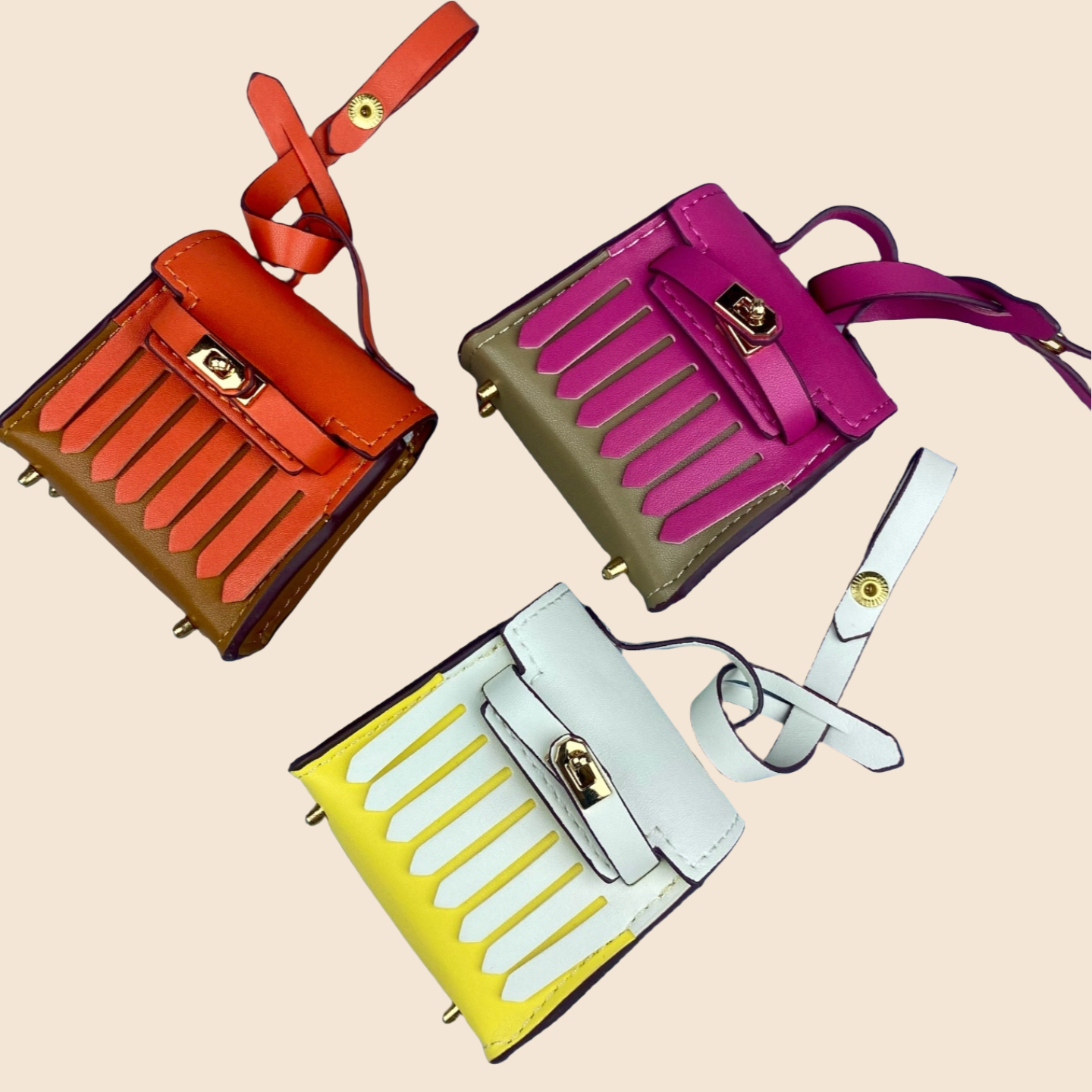 Two-Tone Mini Earphone Pouch - PU Leather Tassel Bag Charm & Detachable Bagcharm