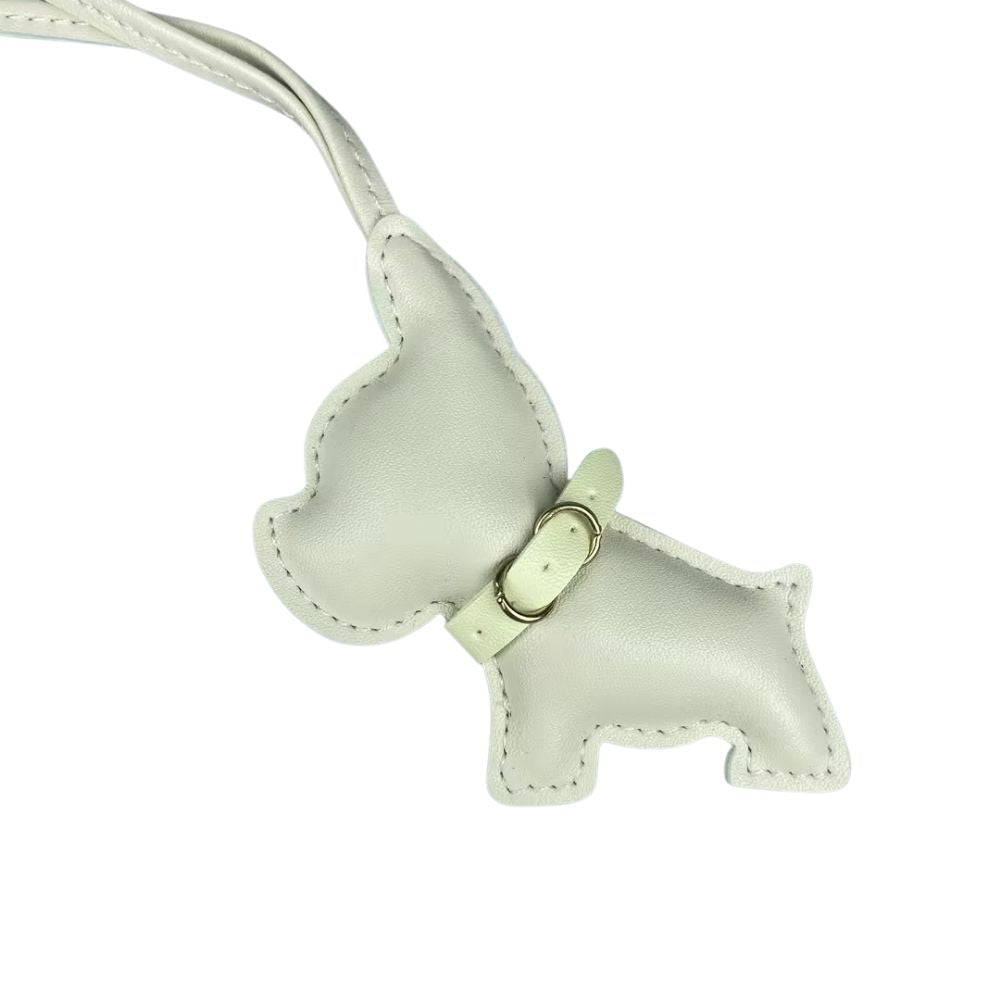 Mini PU Leather Bulldog Bag Charm - Leather-Look Strap Pendant for Purses