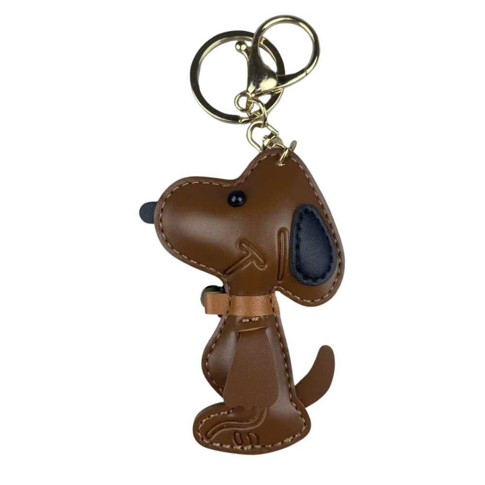 Classic Comic-Style Beagle Keyring - PU Leather Dog Keychain & Bag Accessory in Monochrome