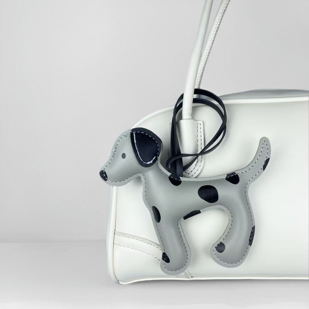 Spotted PU Leather Bag Charm - Dog Pattern Keychain & Purse Pendant