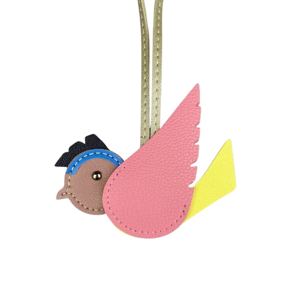 Hand-Sewn PU Leather Bird Pendant - Winged Bird Charm for Bags & Keyrings