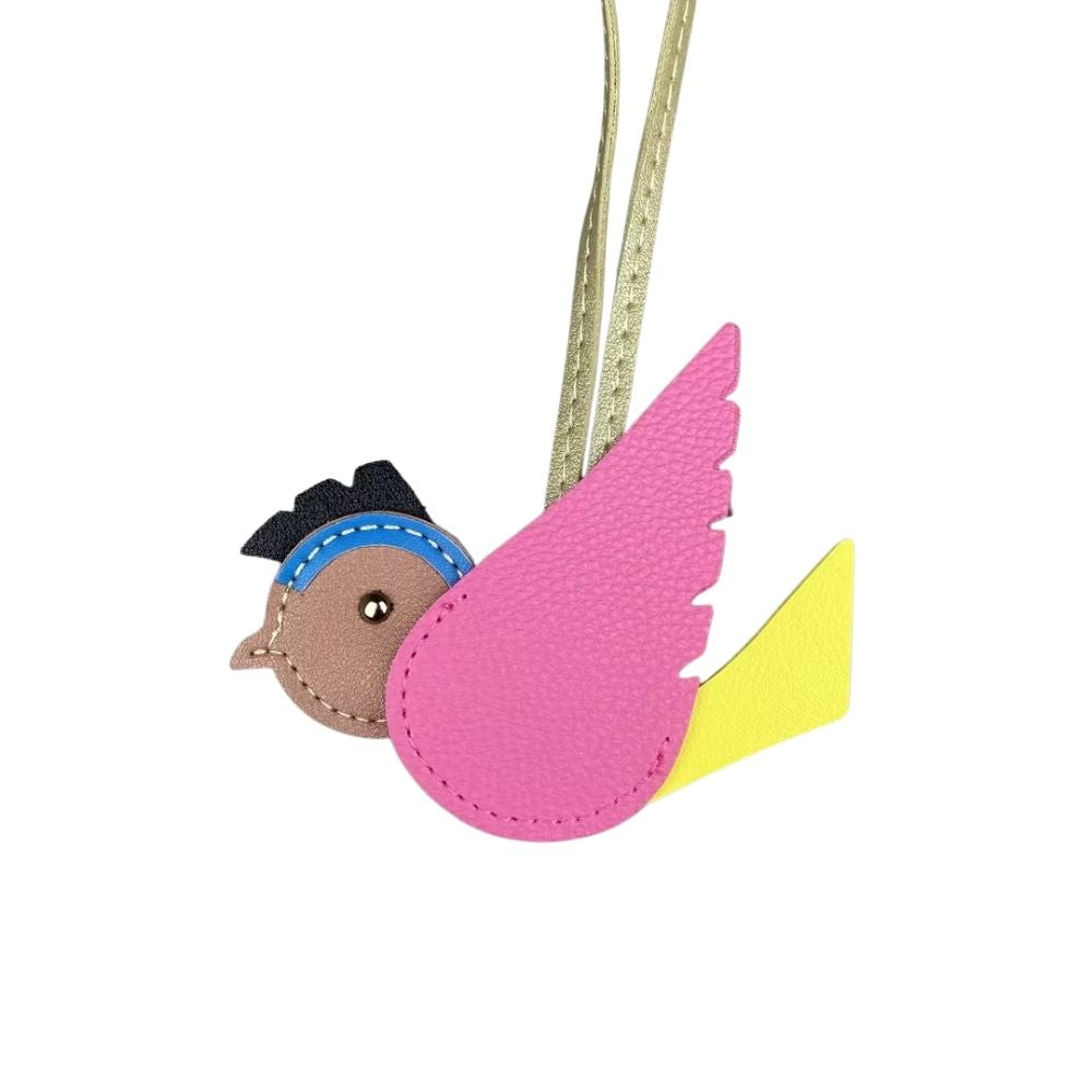 Hand-Sewn PU Leather Bird Pendant - Winged Bird Charm for Bags & Keyrings