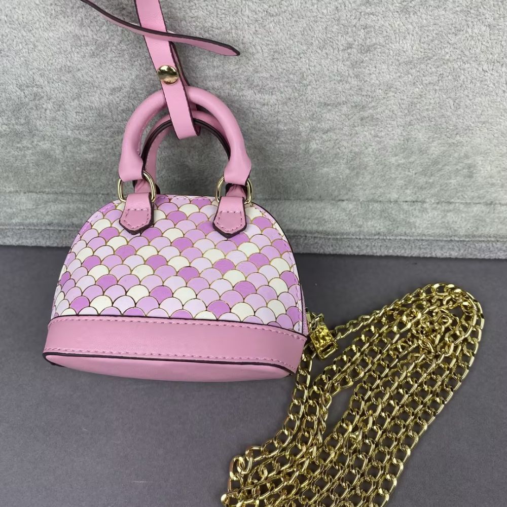 L-V Print Mini Bags Classic Leather & Fish Scale Shell Bag