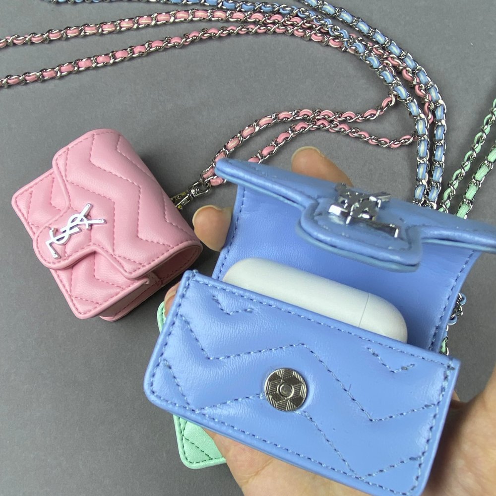 YS-L Mini Bag Airpod Case Bag Meganetic Buckle Long Leather Metal Chain