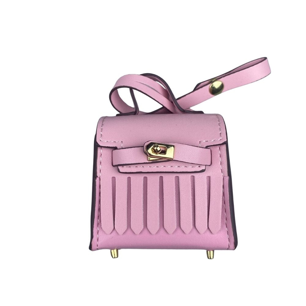 Two-Tone Mini Earphone Pouch - PU Leather Tassel Bag Charm & Detachable Bagcharm