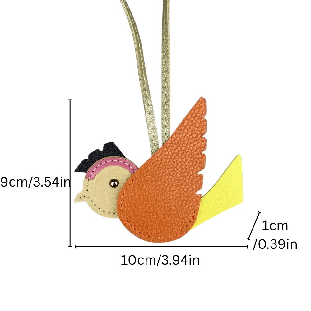 Hand-Sewn PU Leather Bird Pendant - Winged Bird Charm for Bags & Keyrings