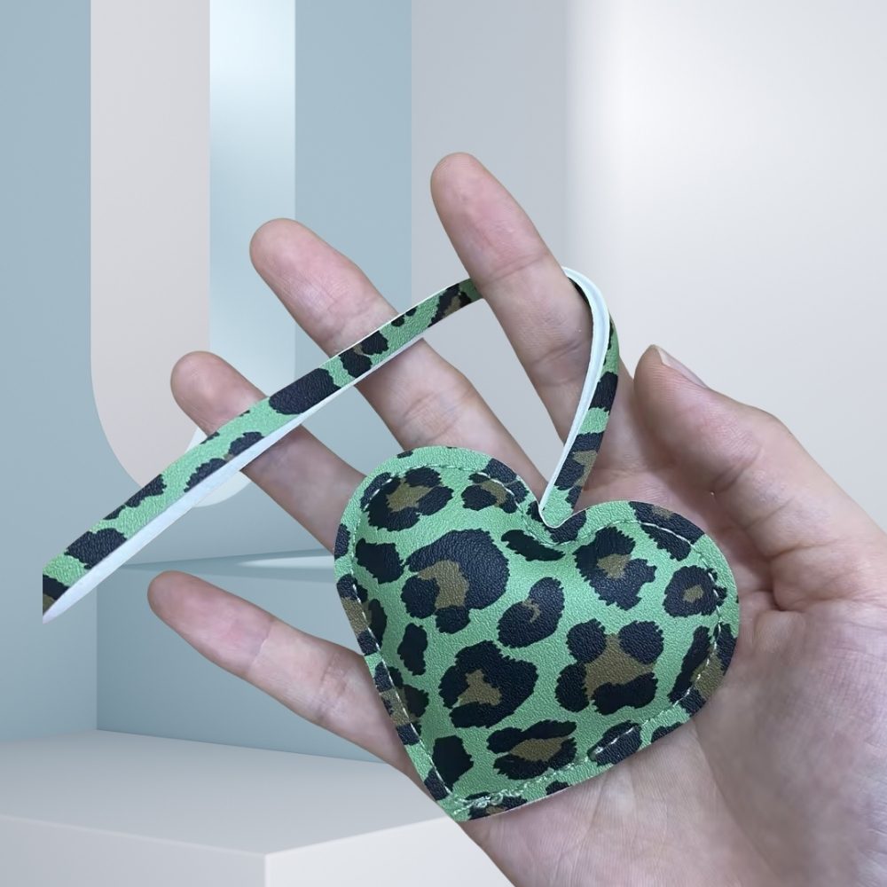 Leopard Print Heart Keychain - Faux Leather Padded Lanyard Charm for Bags & Phones