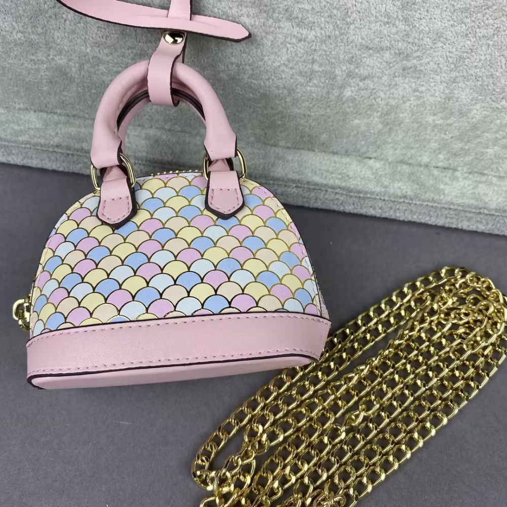 L-V Print Mini Bags Classic Leather & Fish Scale Shell Bag