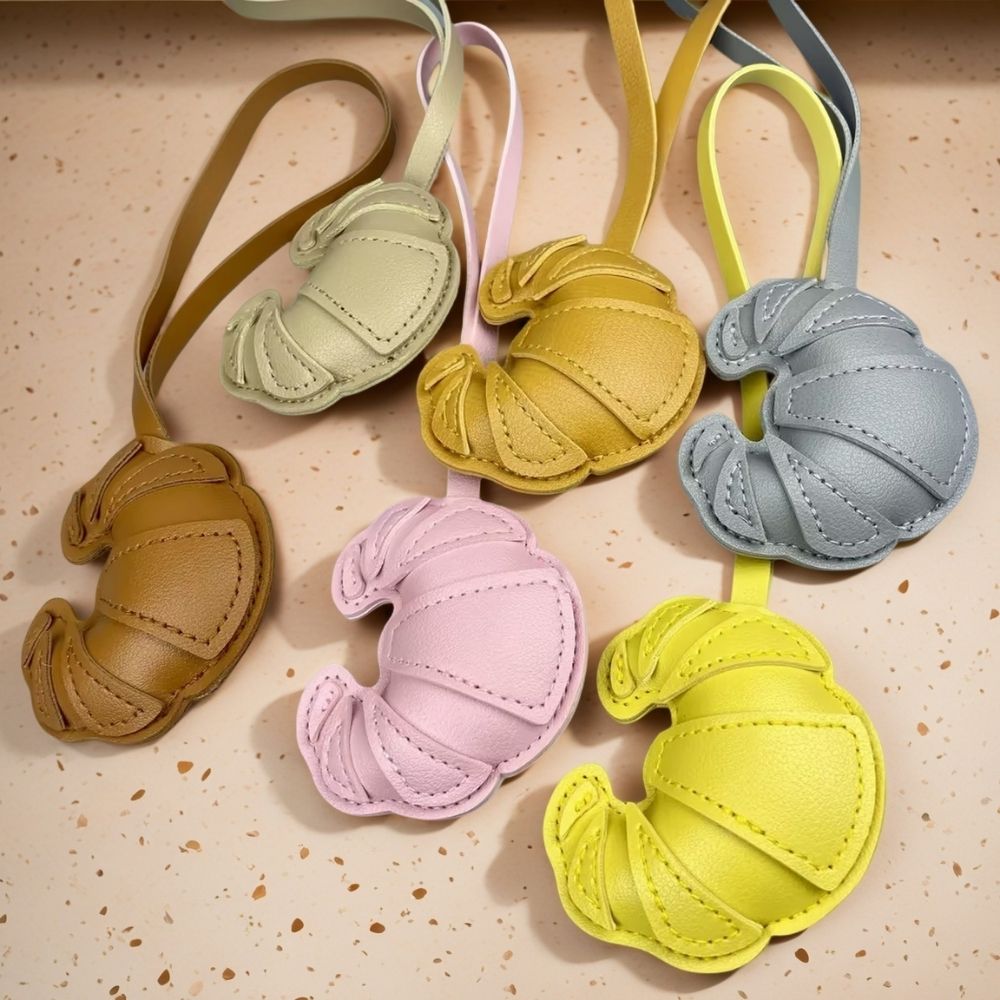 PU Leather Croissant Bag Charm - Solid/Color-Block Purse Pendant Accessor