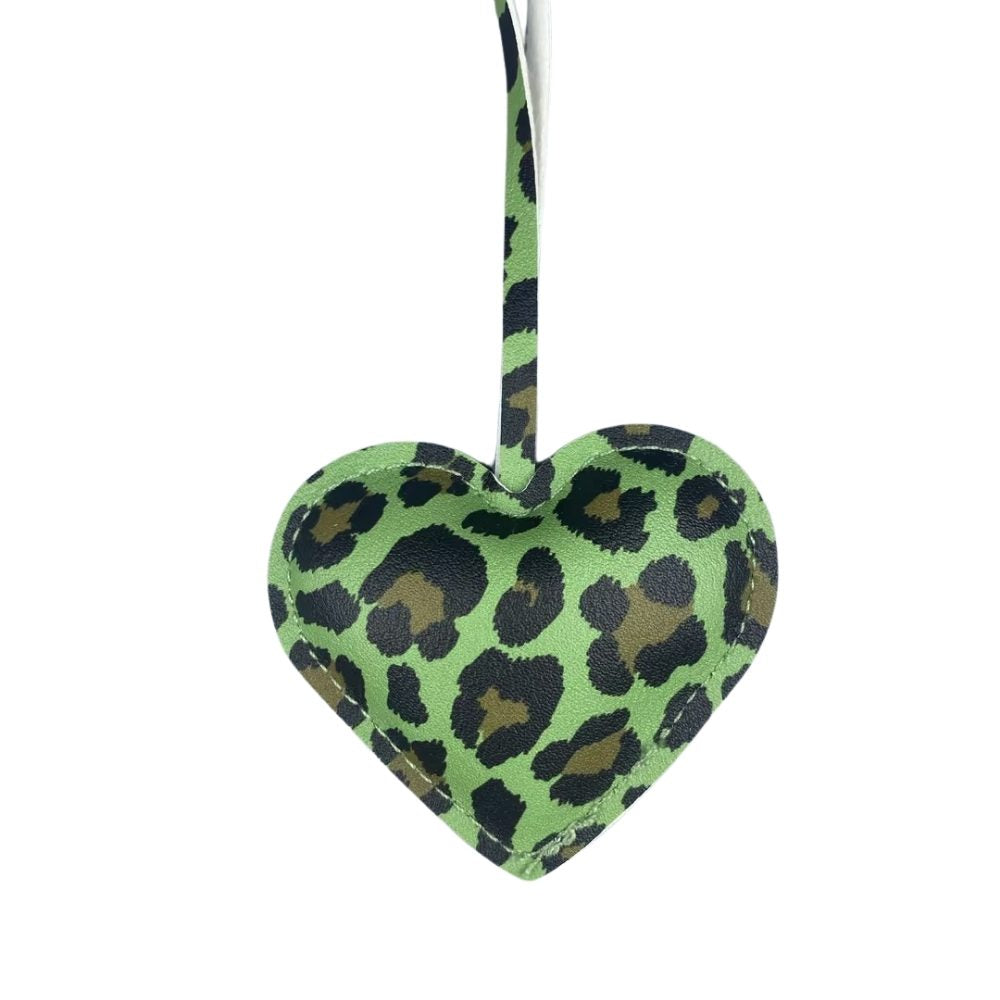 Leopard Print Heart Keychain - Faux Leather Padded Lanyard Charm for Bags & Phones