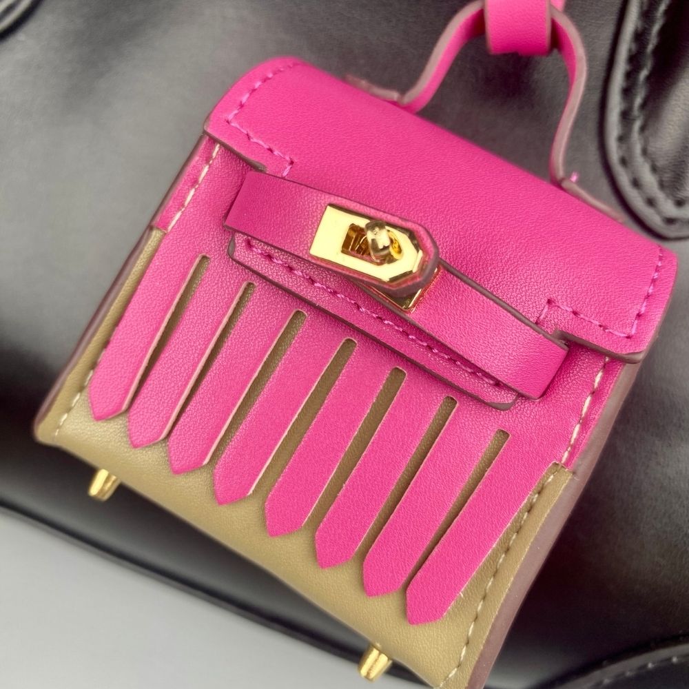 Two-Tone Mini Earphone Pouch - PU Leather Tassel Bag Charm & Detachable Bagcharm