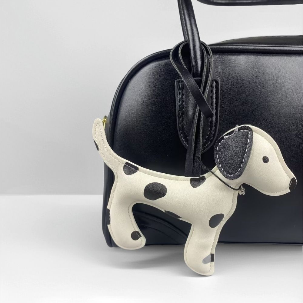 Spotted PU Leather Bag Charm - Dog Pattern Keychain & Purse Pendant