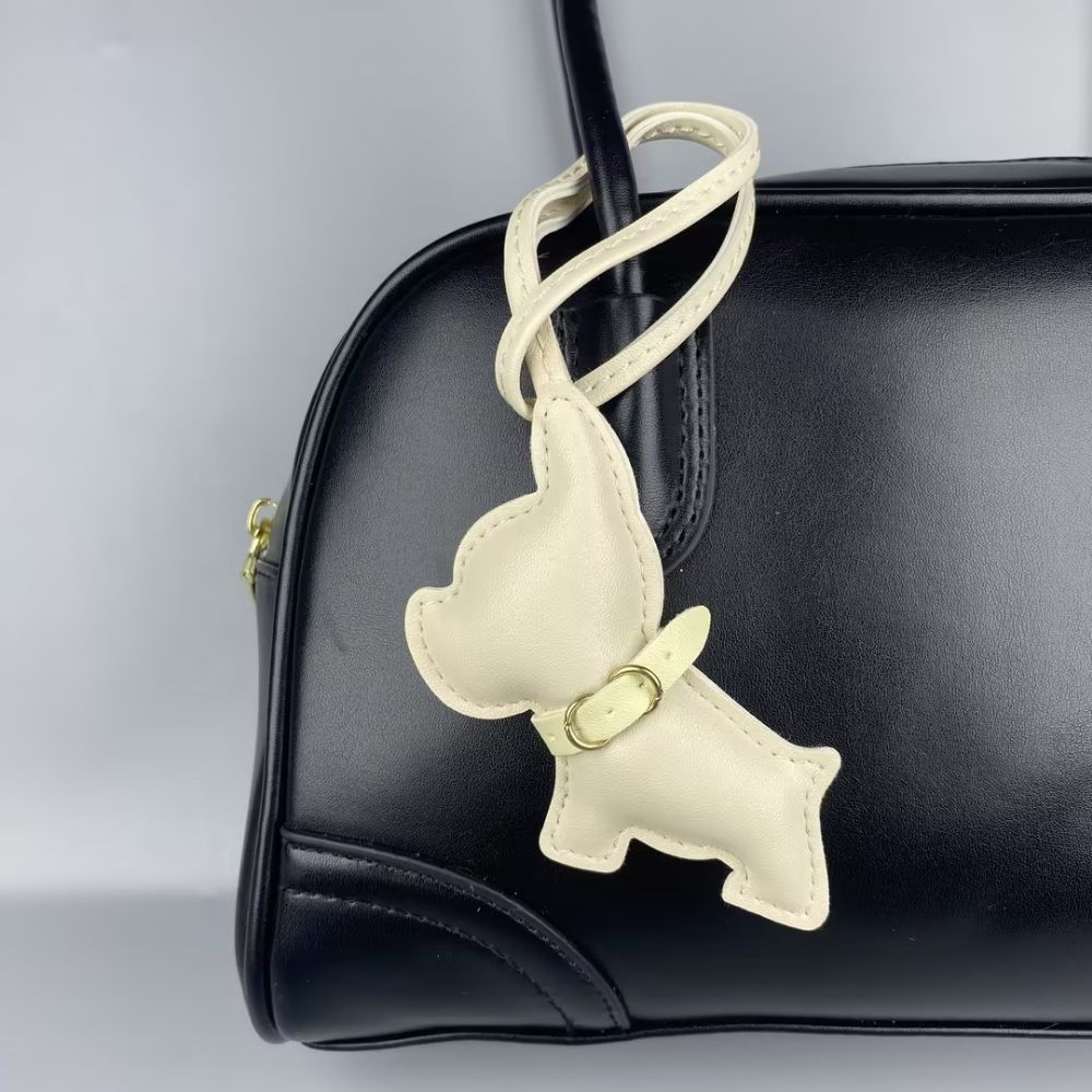 Mini PU Leather Bulldog Bag Charm - Leather-Look Strap Pendant for Purses