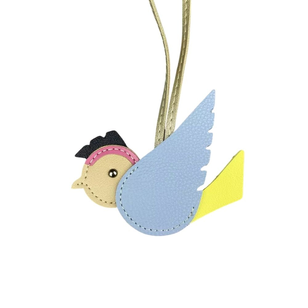 Hand-Sewn PU Leather Bird Pendant - Winged Bird Charm for Bags & Keyrings