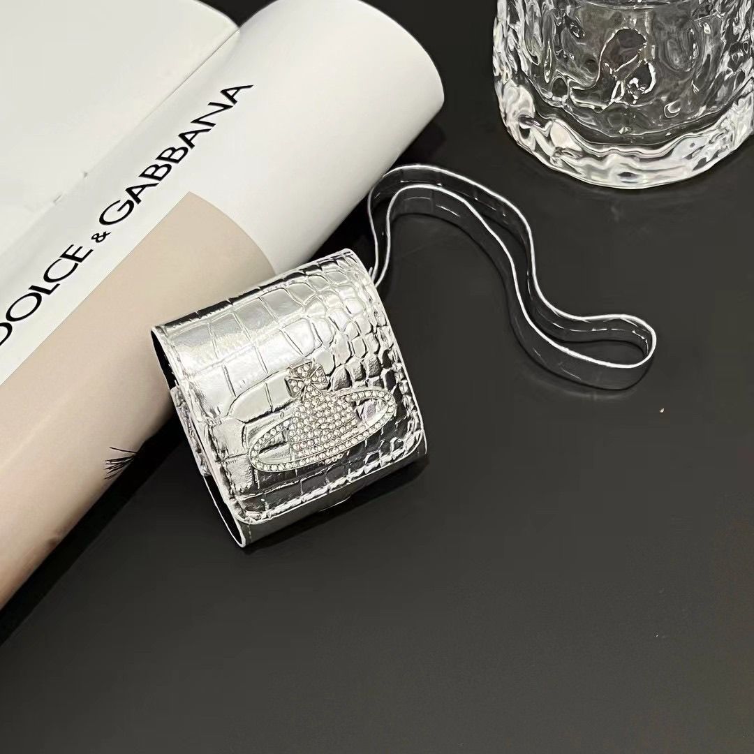 Vivienne W Shiny Crocodile AirPods Case Diamond Logo