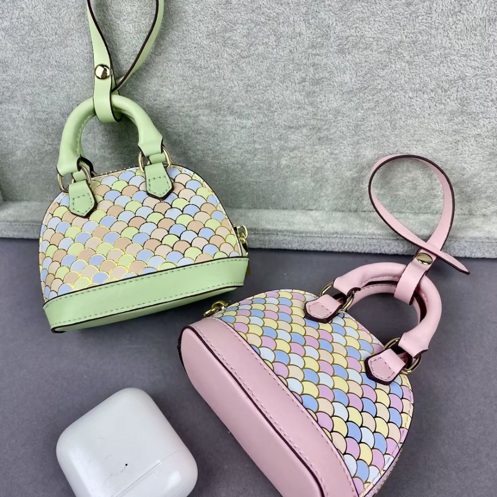 L-V Print Mini Bags Classic Leather & Fish Scale Shell Bag