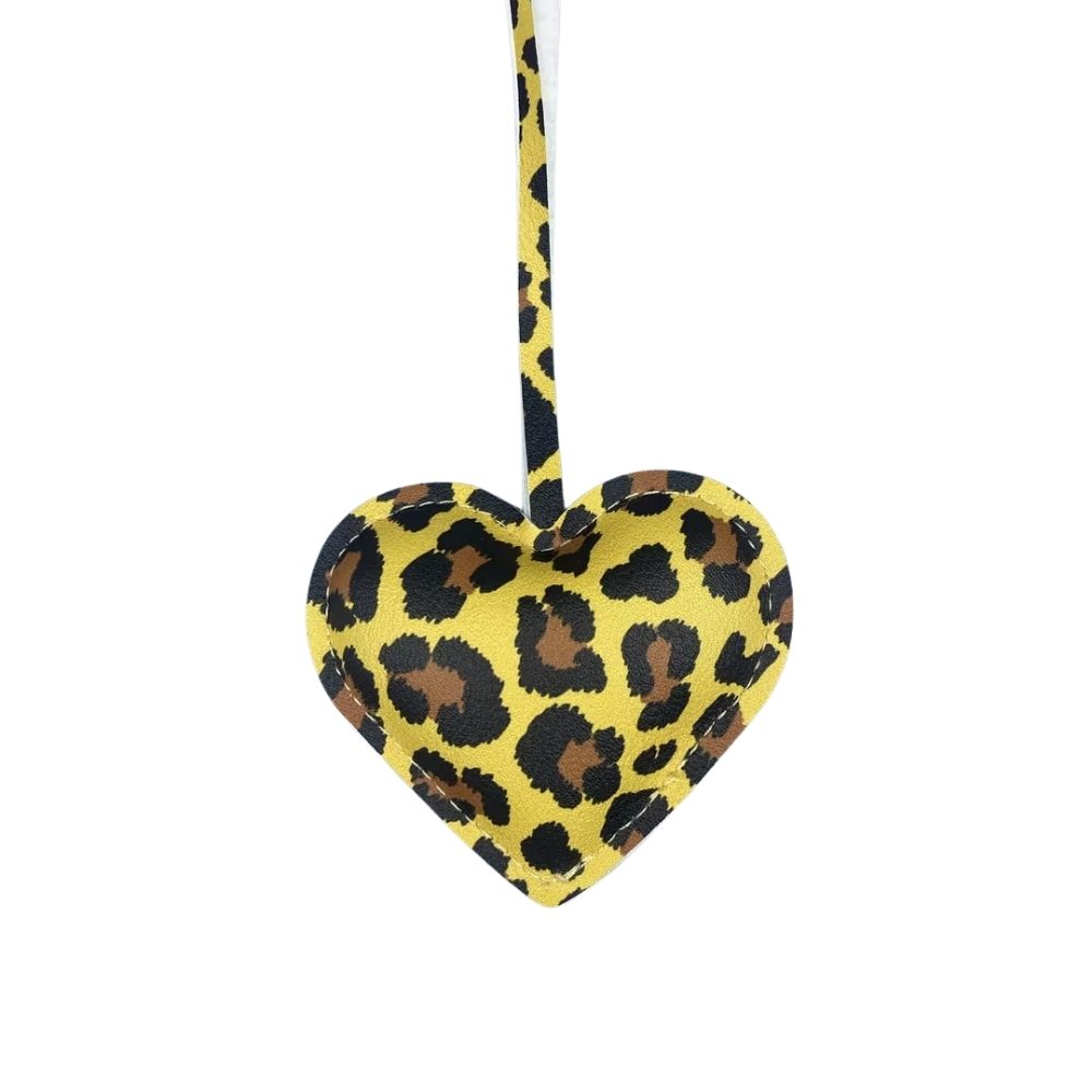 Leopard Print Heart Keychain - Faux Leather Padded Lanyard Charm for Bags & Phones