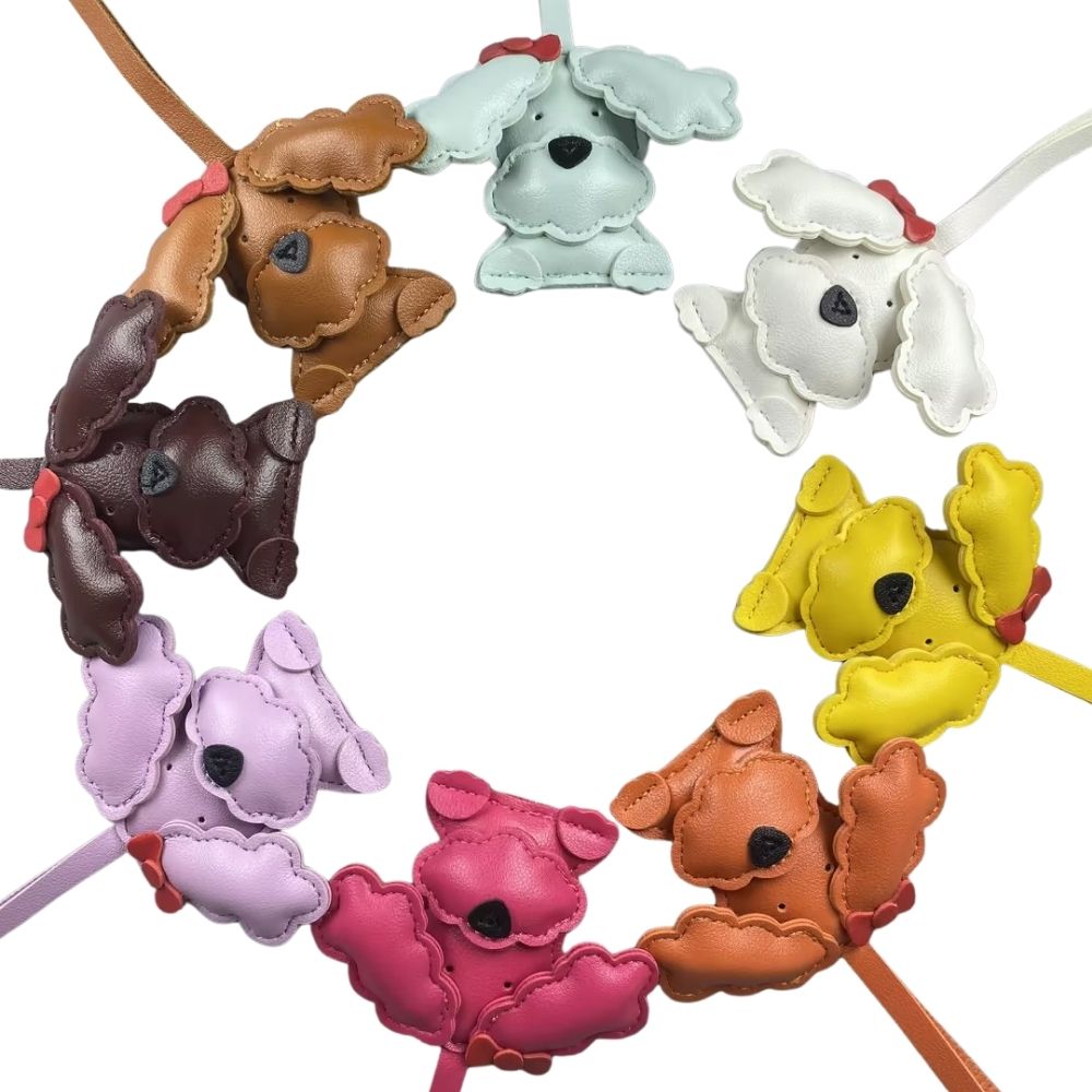 Cute Teddy-Style PU Leather Puppy Bag Charm - Adorable Dog Pendant for Purses