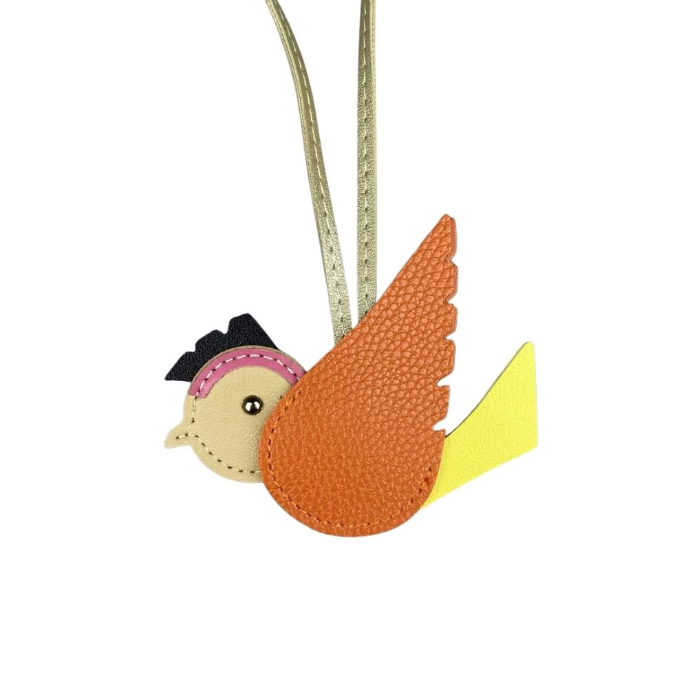 Hand-Sewn PU Leather Bird Pendant - Winged Bird Charm for Bags & Keyrings