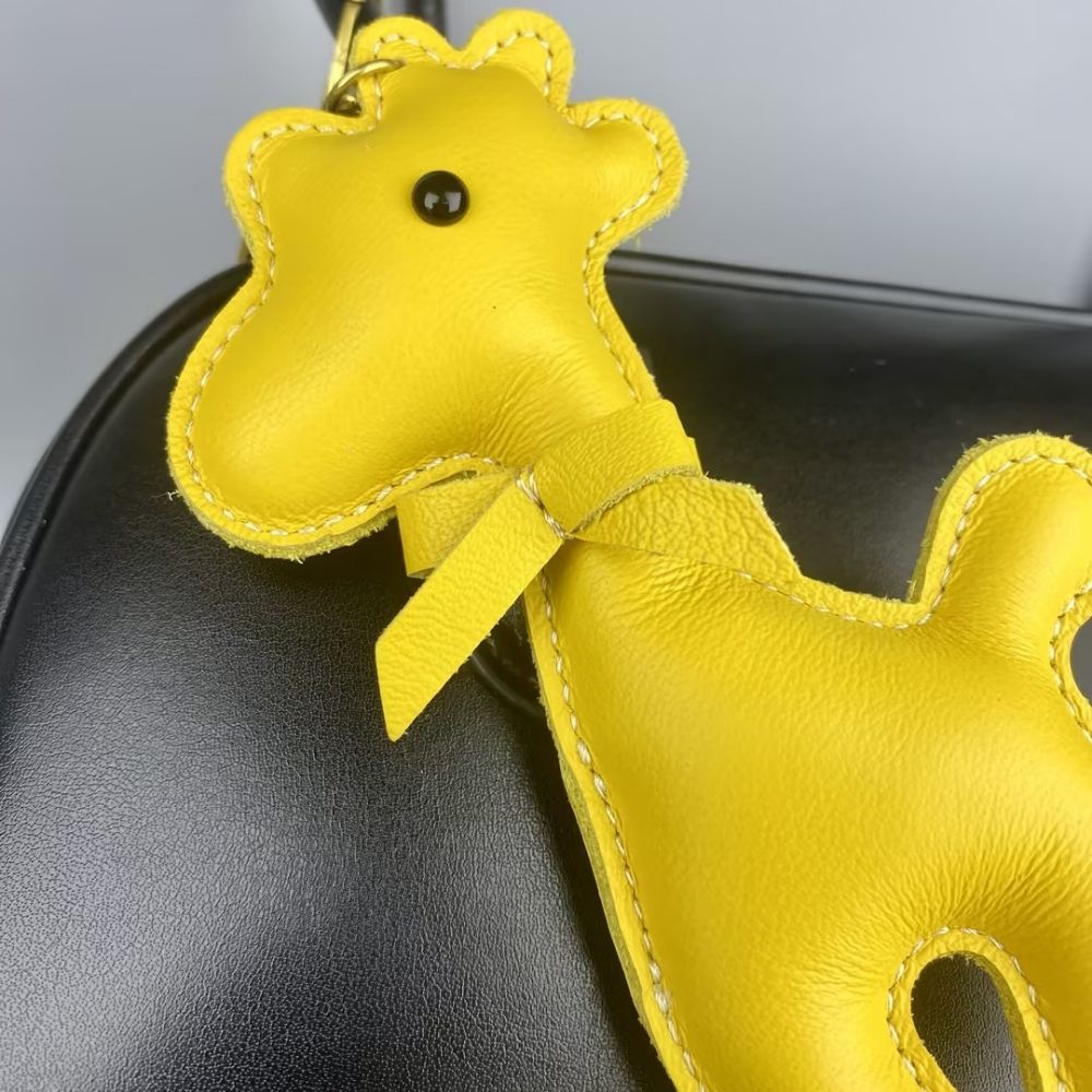 Artisan Top Grain Leather Alpaca Keychain - Handmade Bovine Bag Charm Accessory