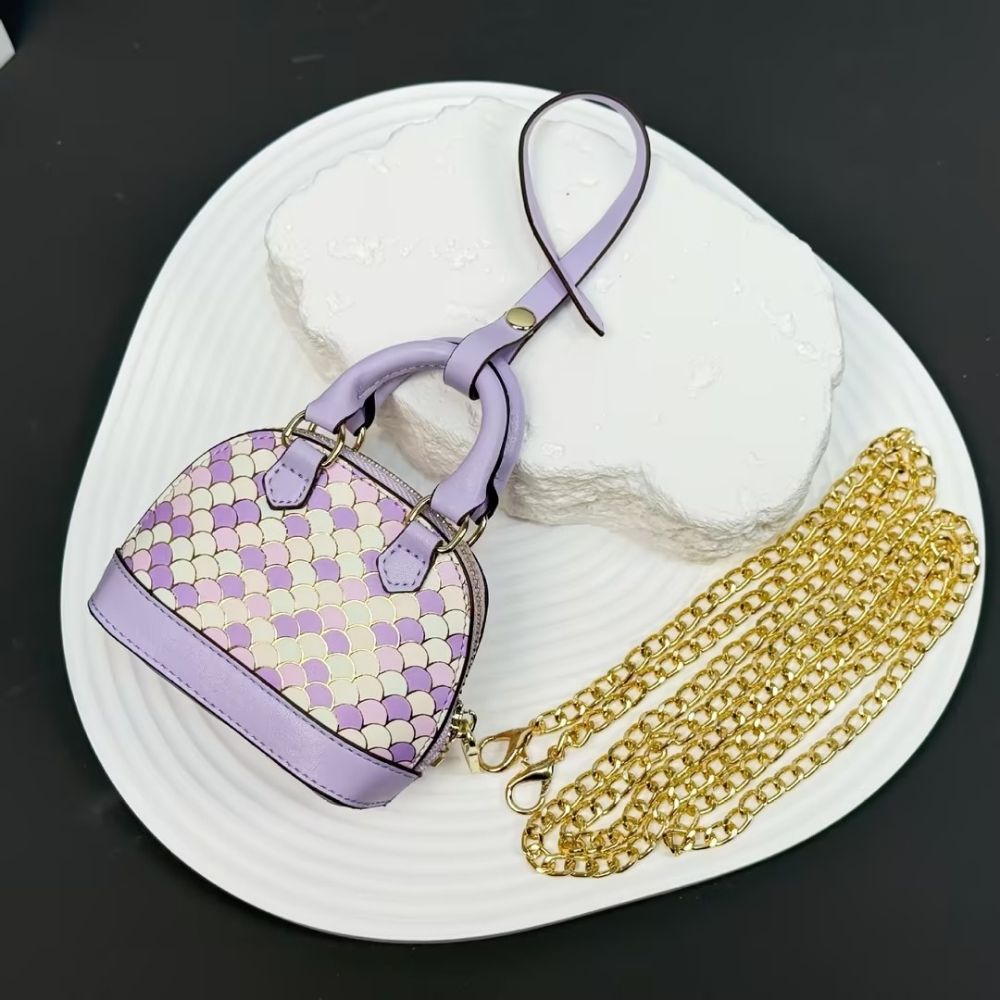 Iridescent Scale Crossbody Mini Purse - Cloud-Touch AirPods Case with 118cm Chain, Rainbow Crossbody Charm