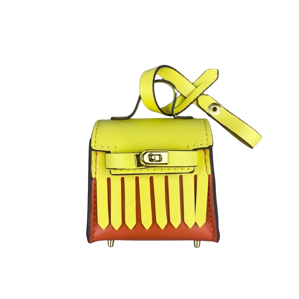 Two-Tone Mini Earphone Pouch - PU Leather Tassel Bag Charm & Detachable Bagcharm