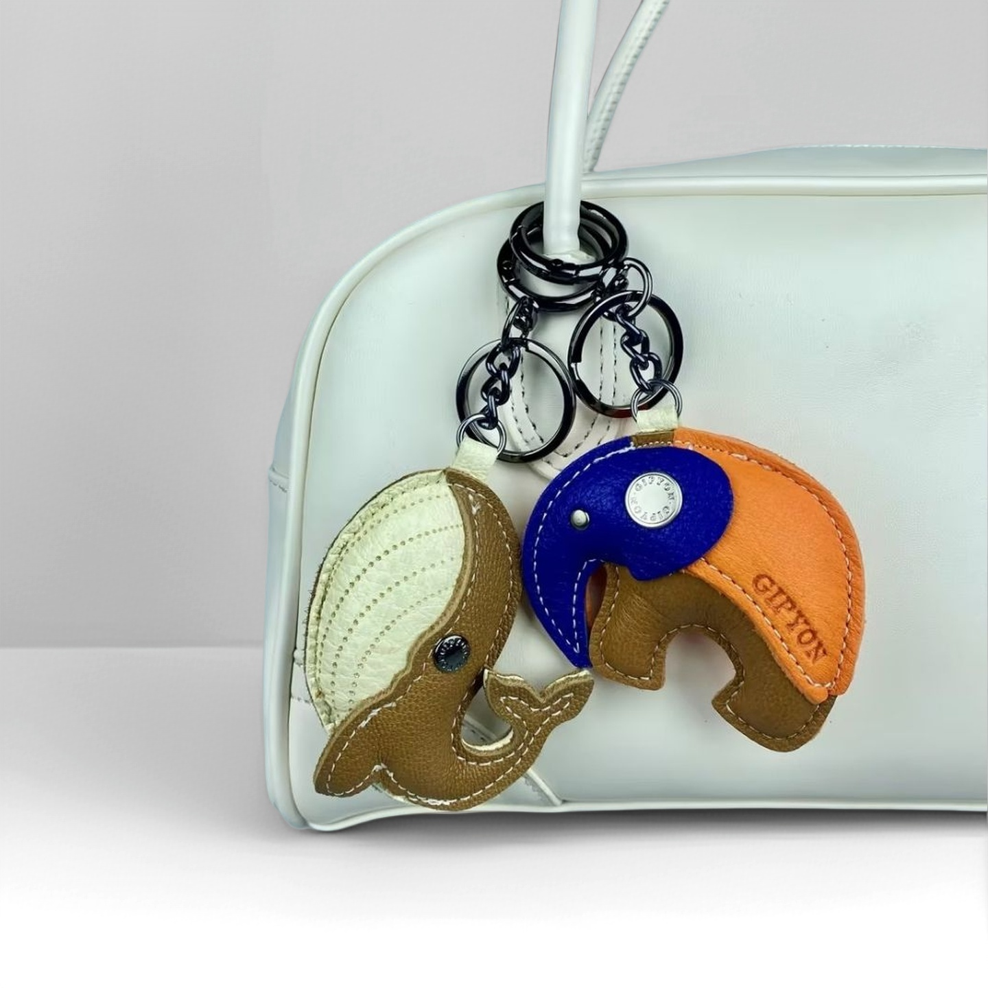 Genuine Lambskin Keychain & Bag Charm - Exquisite 3D Elephant / Whale Double Anima