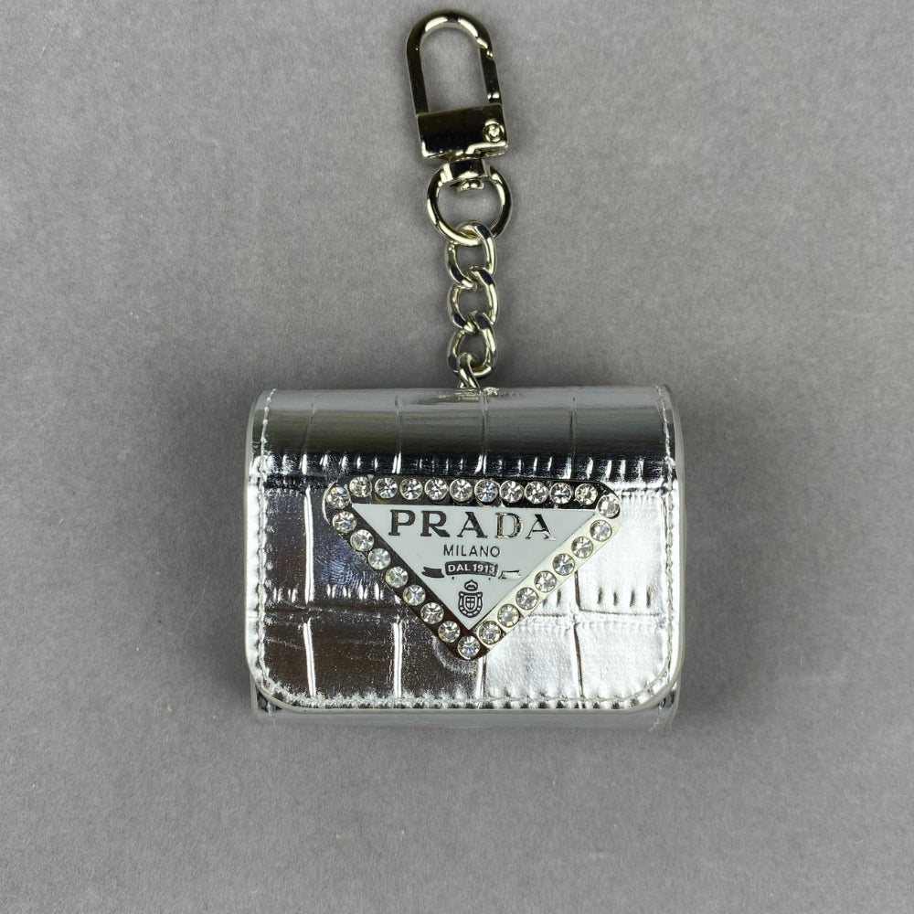 YS-L, L-V, V-W, PRA-DA, DI-OR, Airpod Case Bag Metal Chain Black Silver