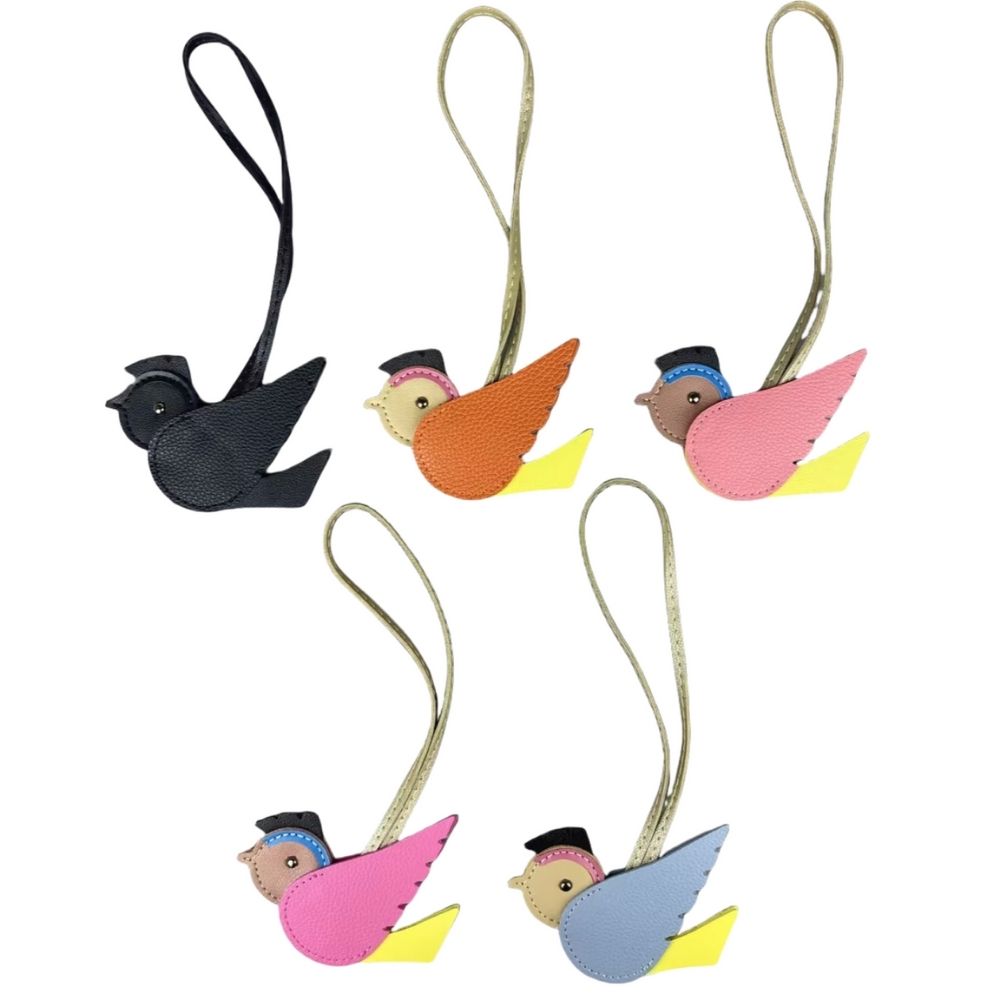 Hand-Sewn PU Leather Bird Pendant - Winged Bird Charm for Bags & Keyrings