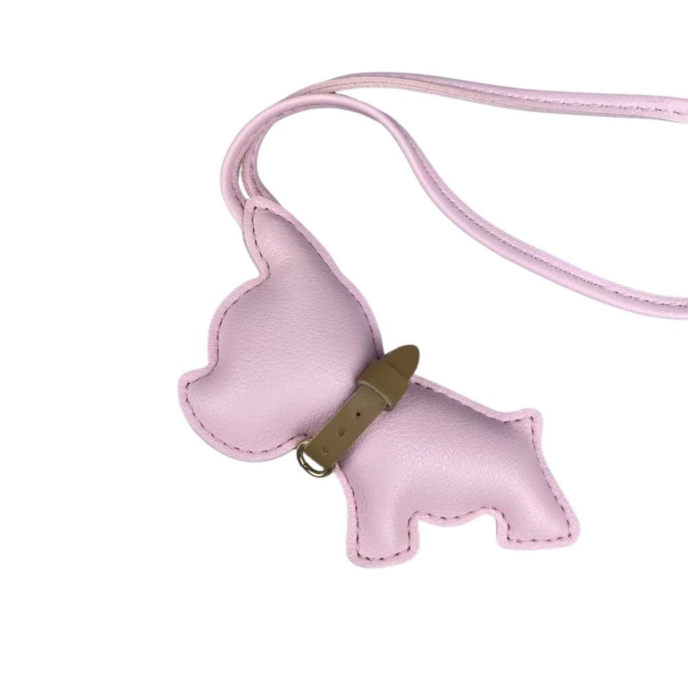 Mini PU Leather Bulldog Bag Charm - Leather-Look Strap Pendant for Purses