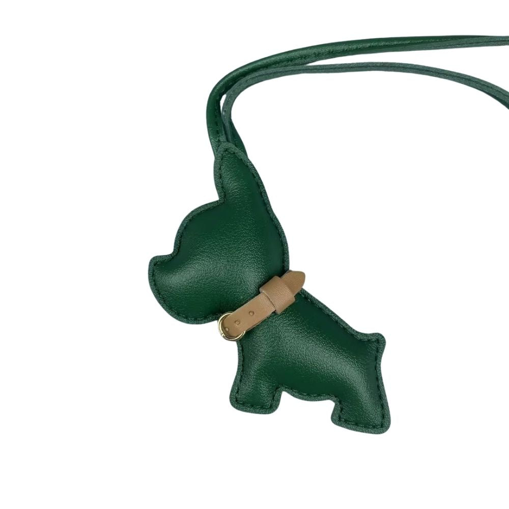 Mini PU Leather Bulldog Bag Charm - Leather-Look Strap Pendant for Purses