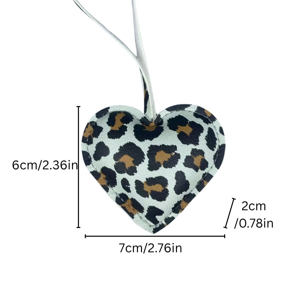 Leopard Print Heart Keychain - Faux Leather Padded Lanyard Charm for Bags & Phones