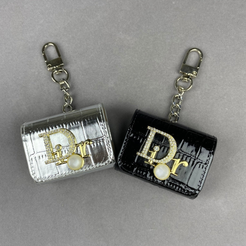 YS-L, L-V, V-W, PRA-DA, DI-OR, Airpod Case Bag Metal Chain Black Silver
