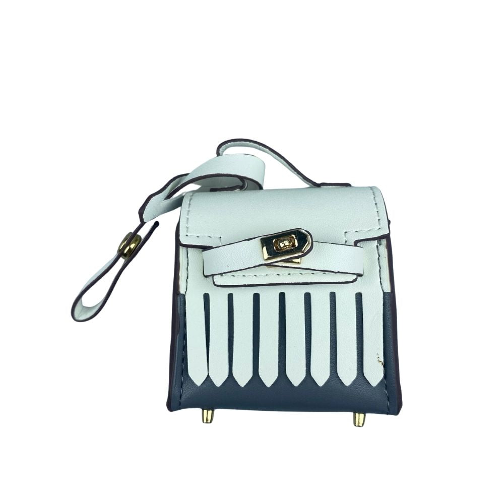 Two-Tone Mini Earphone Pouch - PU Leather Tassel Bag Charm & Detachable Bagcharm
