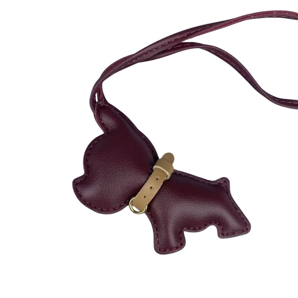 Mini PU Leather Bulldog Bag Charm - Leather-Look Strap Pendant for Purses