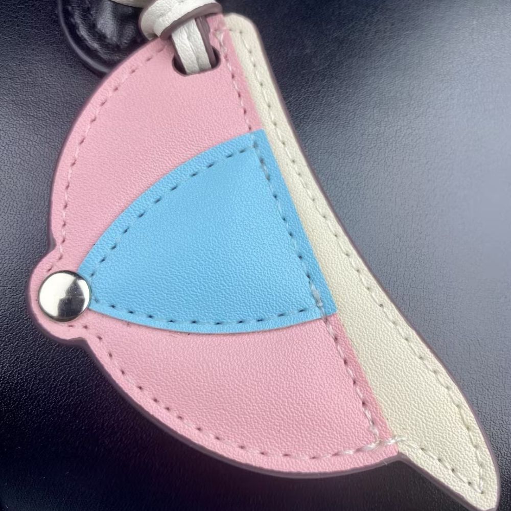 Hand-Stitched PU Leather Baseball Cap Charm - Color-Block Mini Hat Bag Pendant Accessory