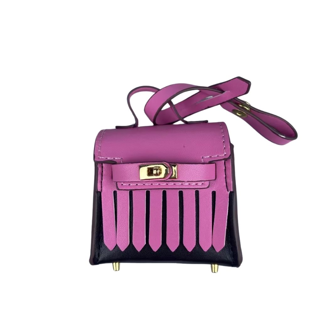 Two-Tone Mini Earphone Pouch - PU Leather Tassel Bag Charm & Detachable Bagcharm