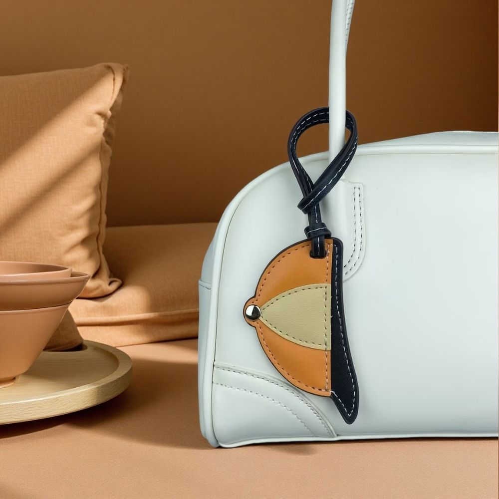 Hand-Stitched PU Leather Baseball Cap Charm - Color-Block Mini Hat Bag Pendant Accessory