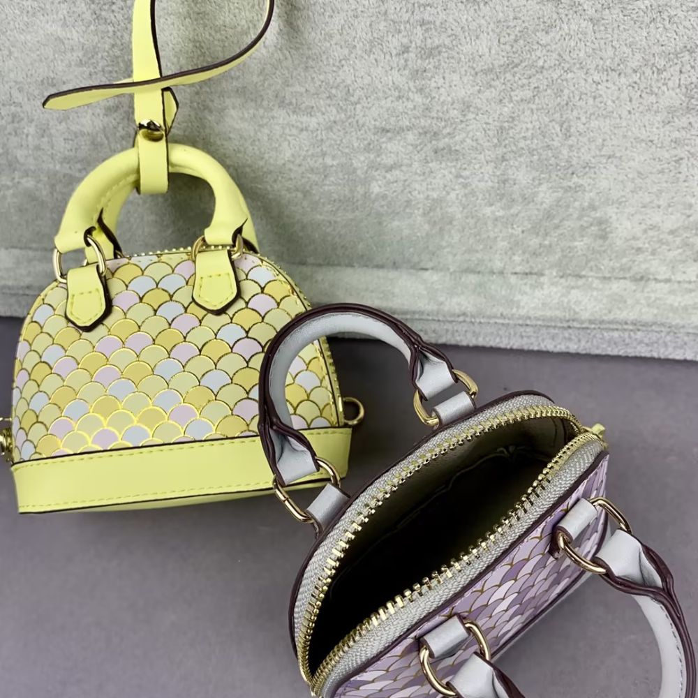 L-V Print Mini Bags Classic Leather & Fish Scale Shell Bag