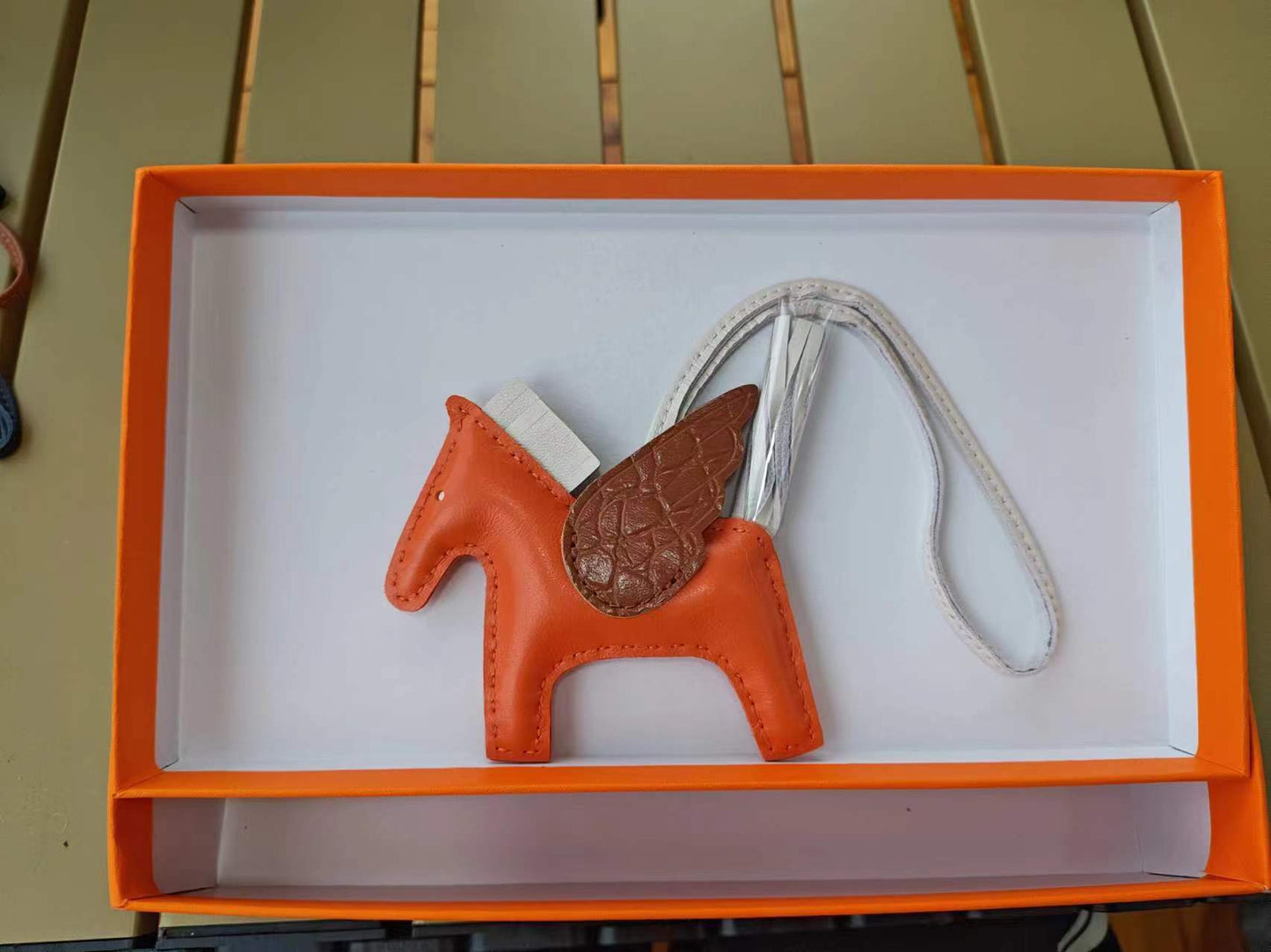 Genuine Lamb Leather Pegasus Flying Pony Bag Charm – Croc-Embossed Pendant for Handbag, Keychain or Purse – Premium Leather Accessory Gift for Women