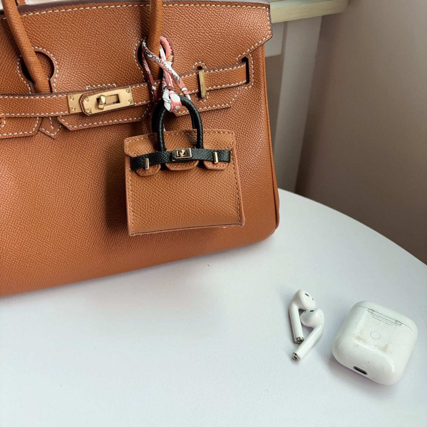 Genuine Leather Mini Birkin Series Palm Print Macaron Colors