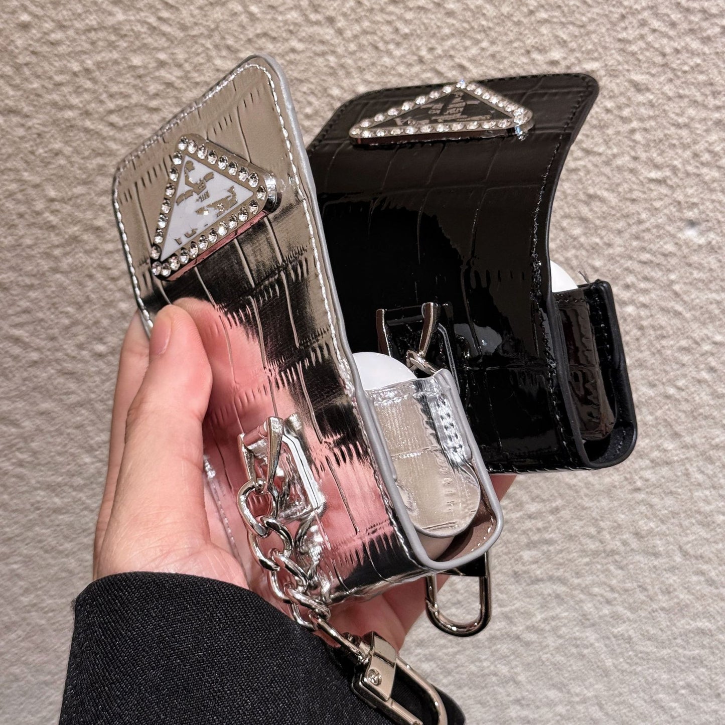Prad-a Airpodケースバッグ ダイヤモンドマーク メタルチェーン