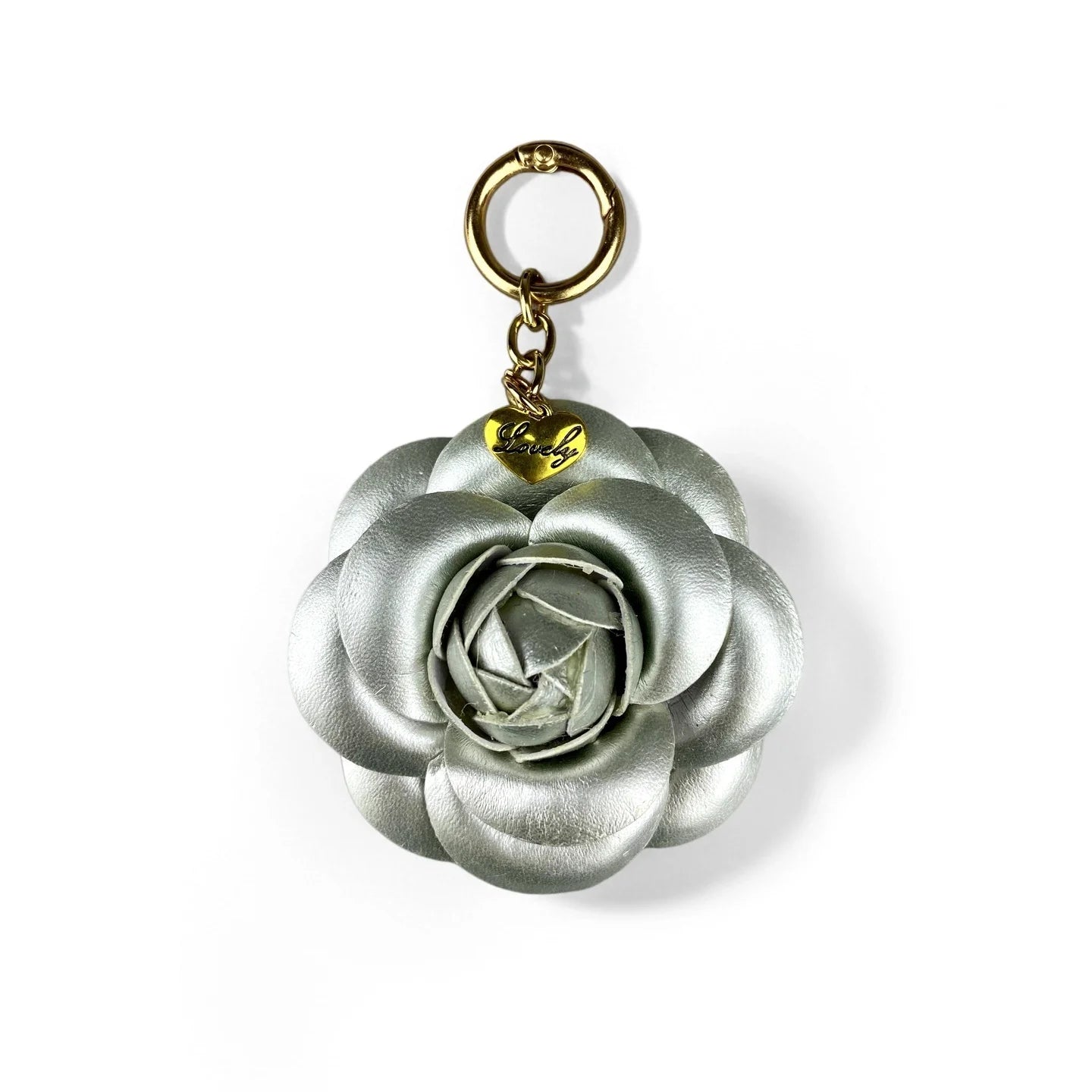 Elegant PU Leather Camellia Keychain, Timeless Neutral Tone Bag Clip Charm, 3D Floral Pendant for Handbag, Gift For Women