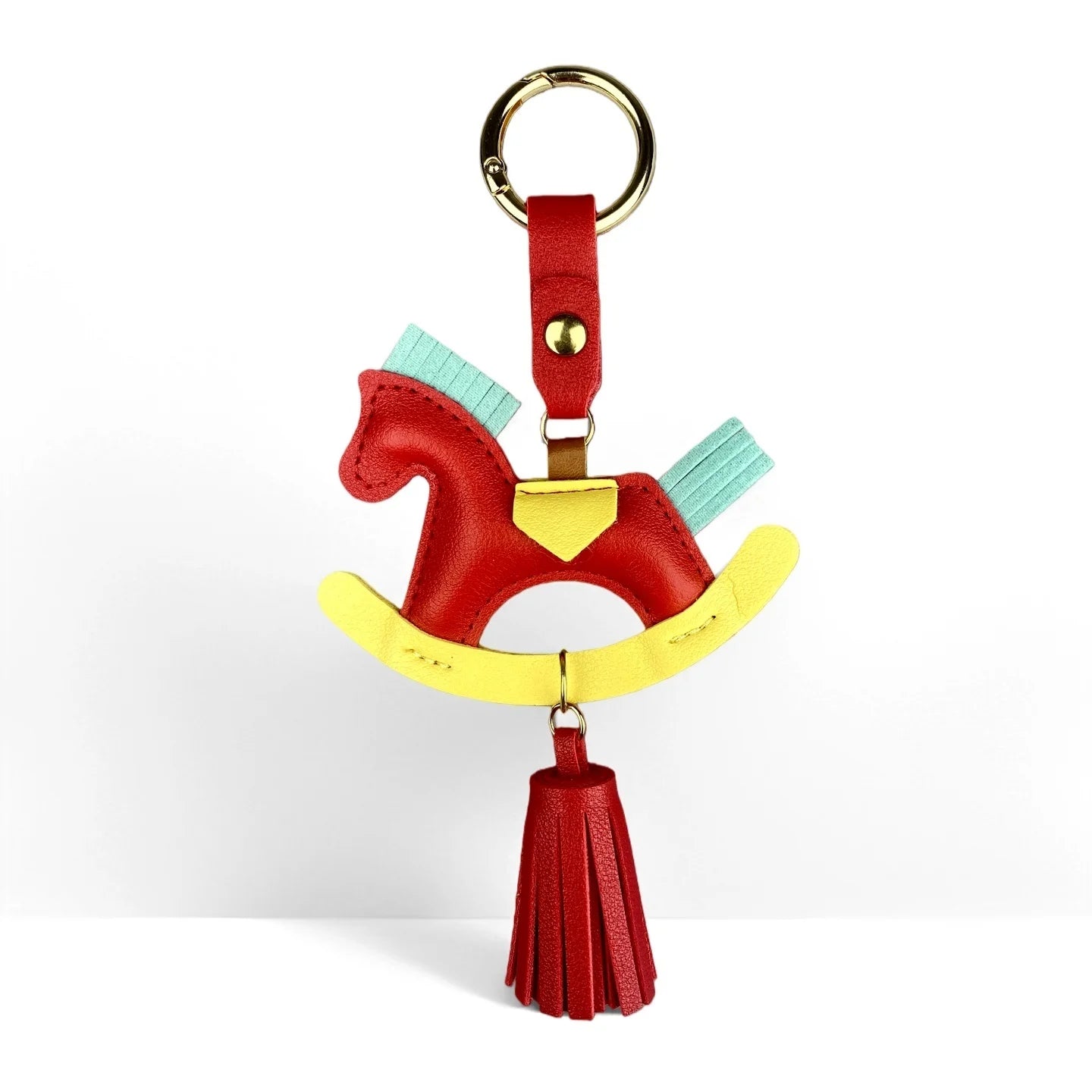 Vibrant PU Leather Rocking Horse Keychain/Bag Charm - Colorful Two-Tone Design with PU Leather Tassel, Cute Bag Charm & Gift