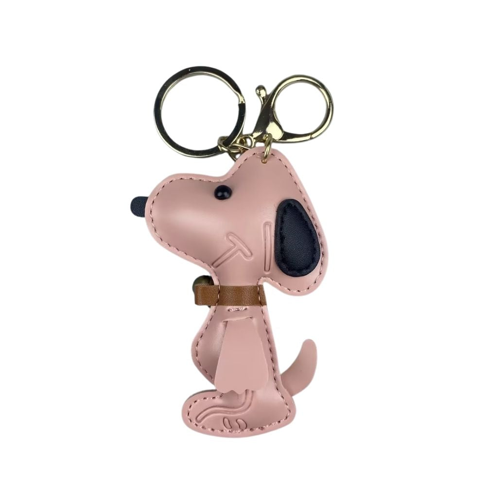 Classic Comic-Style Beagle Keyring - PU Leather Dog Keychain & Bag Accessory in Monochrome